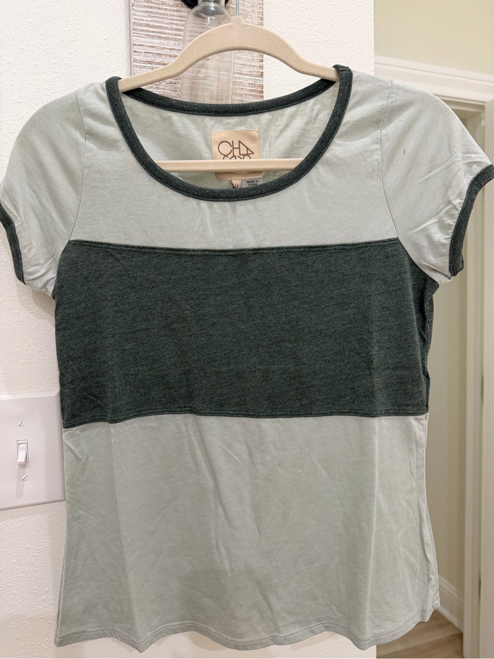 Chaser Two-Tone Scoop Neck Tee in Sage and Dark Green